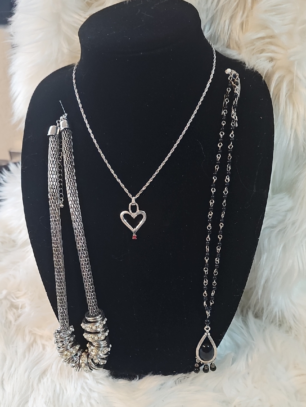 Lot Of 3- Silver Toned Necklaces- #108